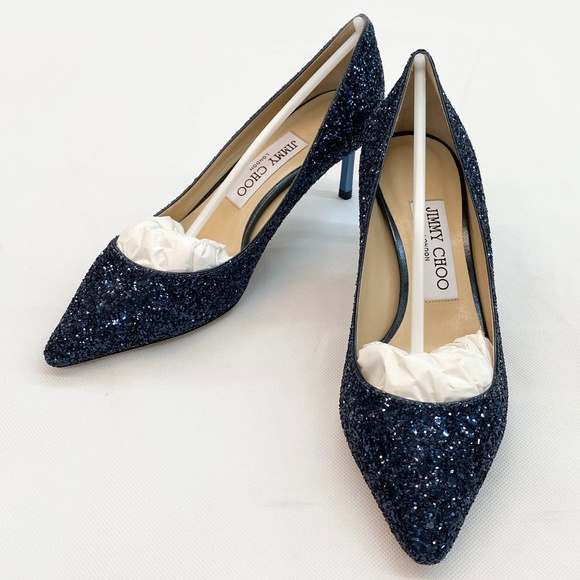 NWOB JIMMY CHOO ROMY 60 Pumps, Navy Coarse Glitter 100% Authentic Brand New - Picture 2 of 8